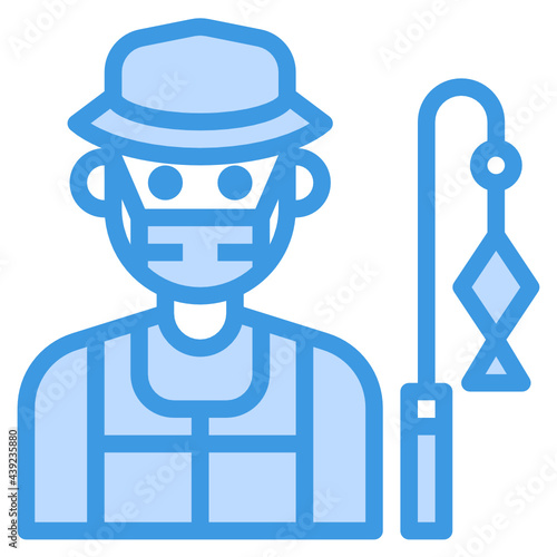 Fisherman blue line icon