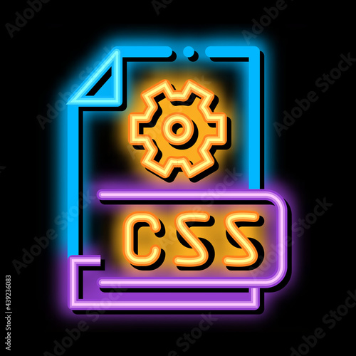 front end css code neon light sign vector. Glowing bright icon front end css code sign. transparent symbol illustration