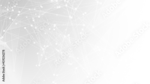 Abstract white gray polygon tech network with connect technology background. Abstract dots and lines texture background. 3d rendering.