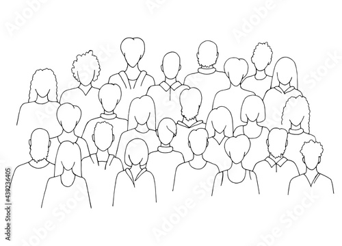 Crowd people graphic black white sketch illustration vector