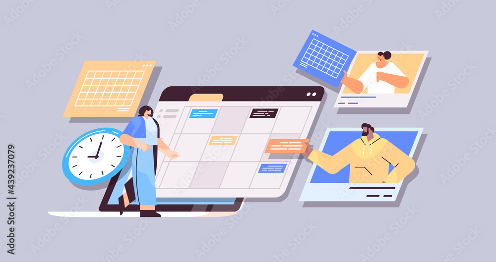 Fototapeta premium businesspeople planning day scheduling appointment time management teamwork concept