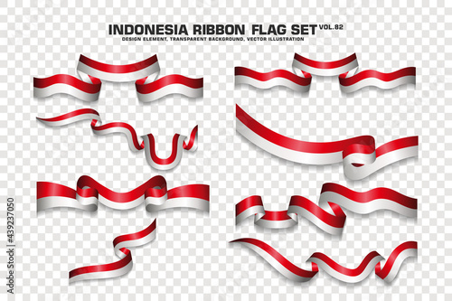 Indonesia Ribbon Flags Set, Element design, 3D style. vector Illustration
