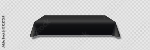 black tablecloth on the table empty mockup. Isolated vector illustration on a light background.