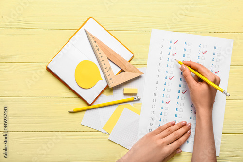 Student passing school test...