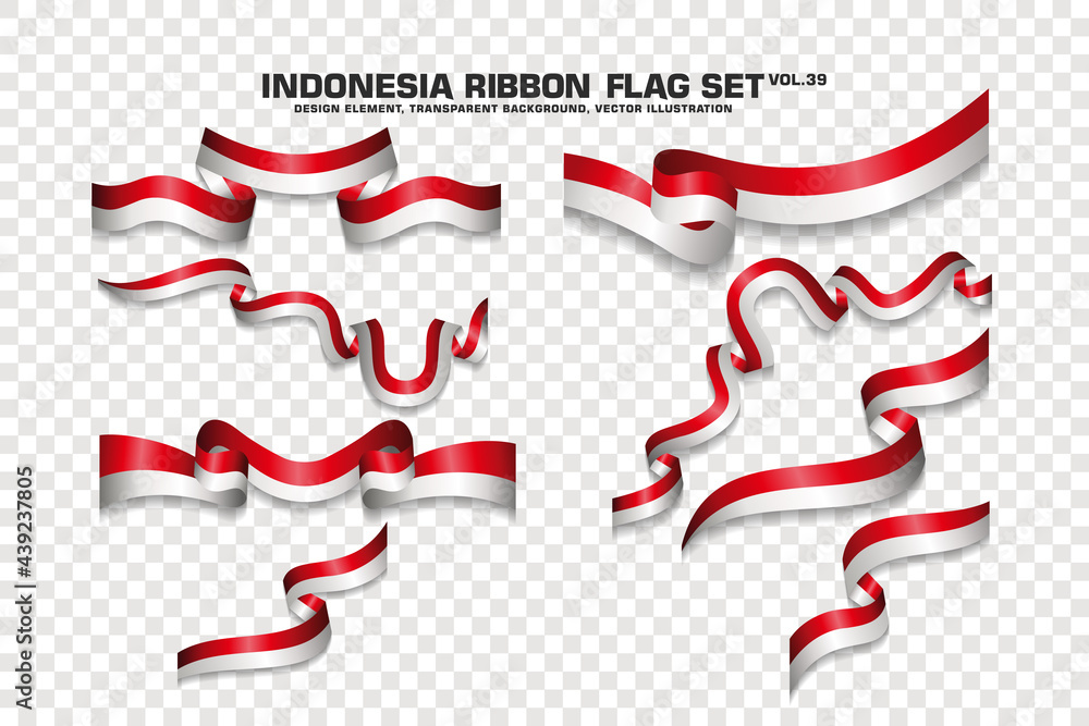 Obraz premium Indonesia Ribbon Flags Set, Element design, 3D style. vector Illustration