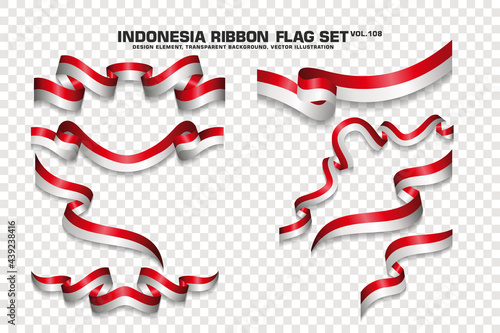 Indonesia Ribbon Flags Set, Element design, 3D style. vector Illustration