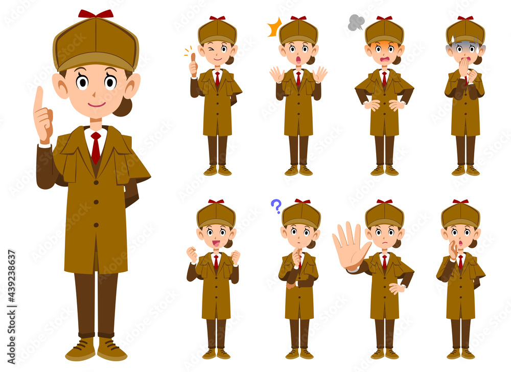 女性の探偵の全身の9種類の表情と仕草のセット1 Stock Vector Adobe Stock 女性の探偵の全身の9種類の表情と仕草のセット1 Stock Vector Adobe Stock