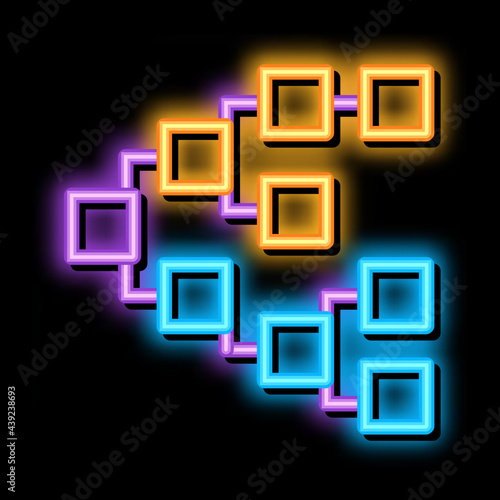 front end hierarchy neon light sign vector. Glowing bright icon front end hierarchy sign. transparent symbol illustration