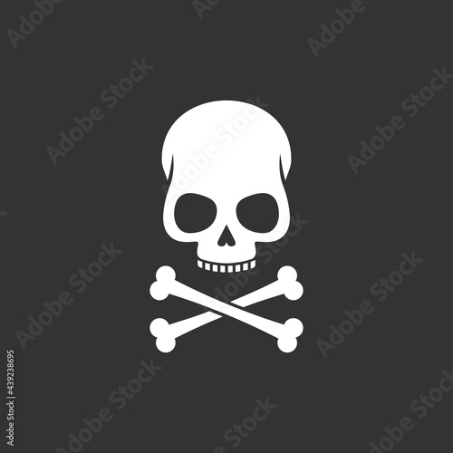 White skull and crossbones on black background. Vector illustration.