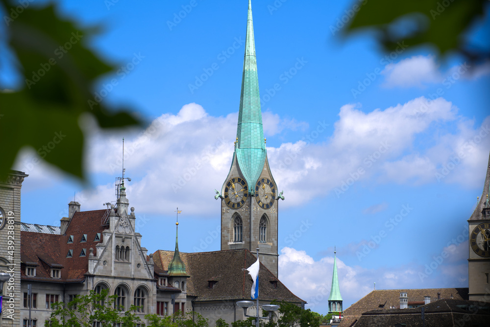 Church Fraumünster (Women's Minster) at the old town of Zurich at a beautiful summer day. Photo taken June 13th, 2021, Zurich, Switzerland.