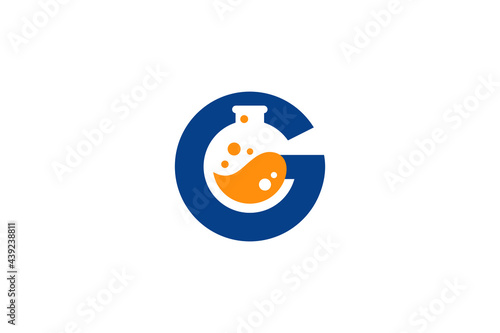 Letter G with laboratory glassware for icon or logo design concept ready to use.