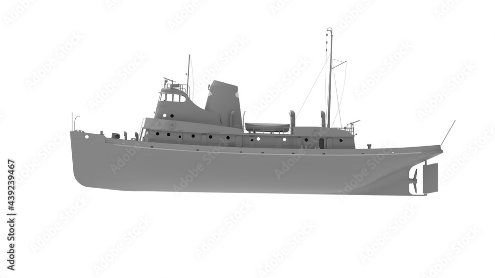 3D rendering of a ship isolated on a white background. marine vessel computer model.