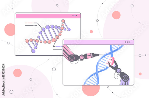 robotic hands working with DNA robot making experiment in lab DNA testing genetic engineering artificial intelligence