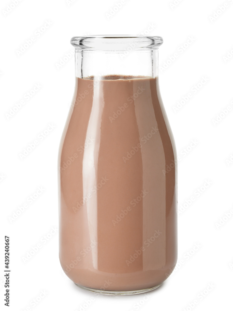 Bottle of tasty chocolate milk on white background Bottle of tasty chocolate milk on white background