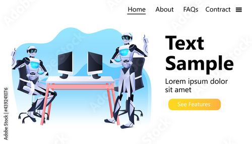 business robots team discussing during meeting at workplace in office artificial intelligence technology