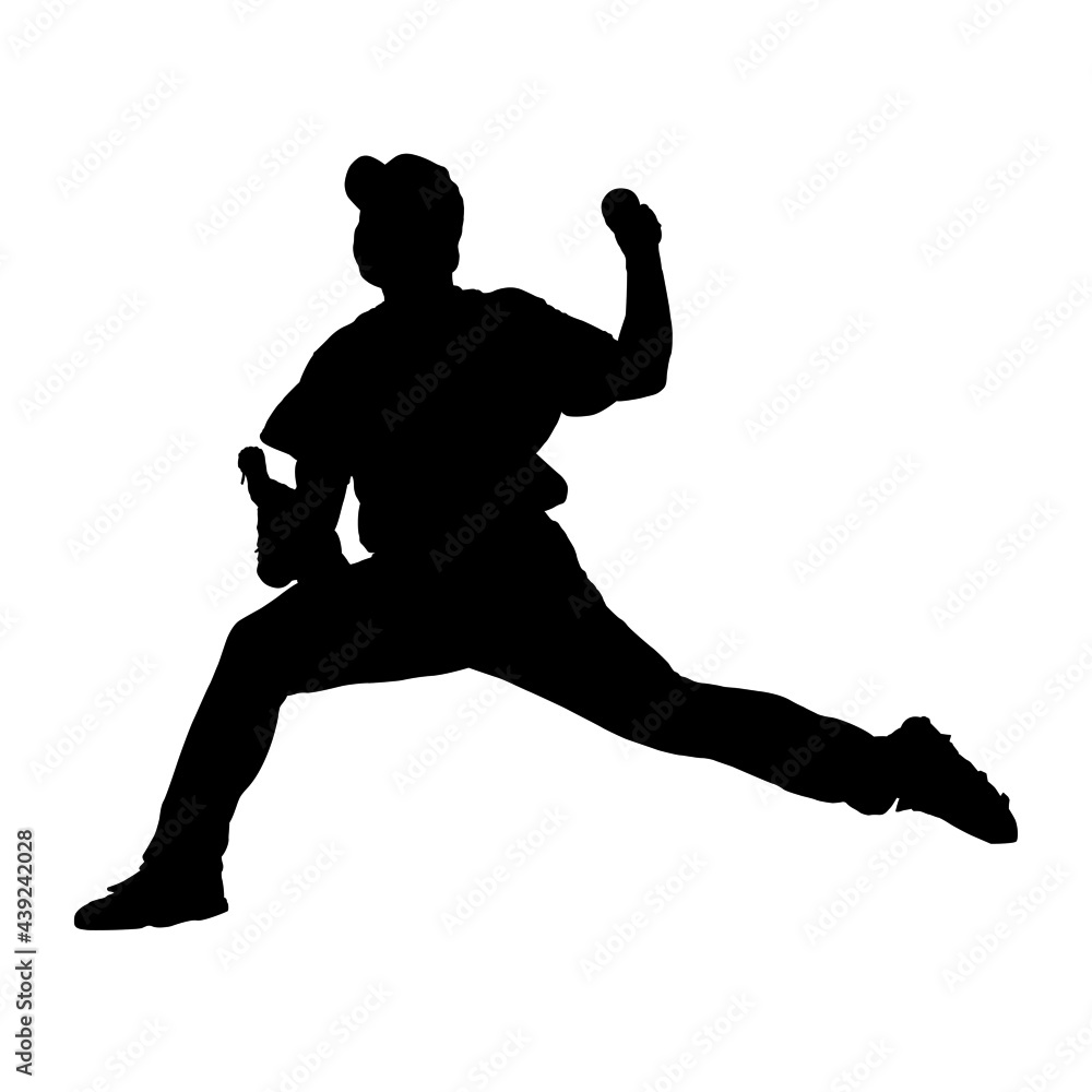 Obraz premium Baseball Pitcher player silhouette vector icon throwing pitch 