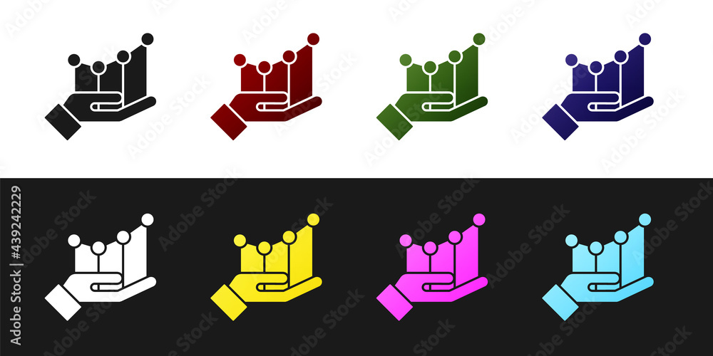 Set Pie chart infographic icon isolated on black and white background ...