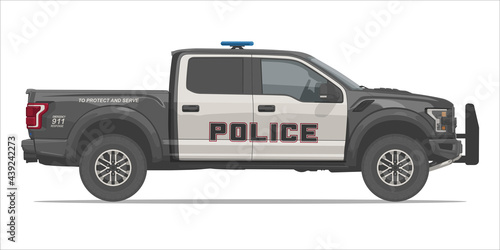 Police Truck Side View Angle, Detailed, Isolated Vector Illustration