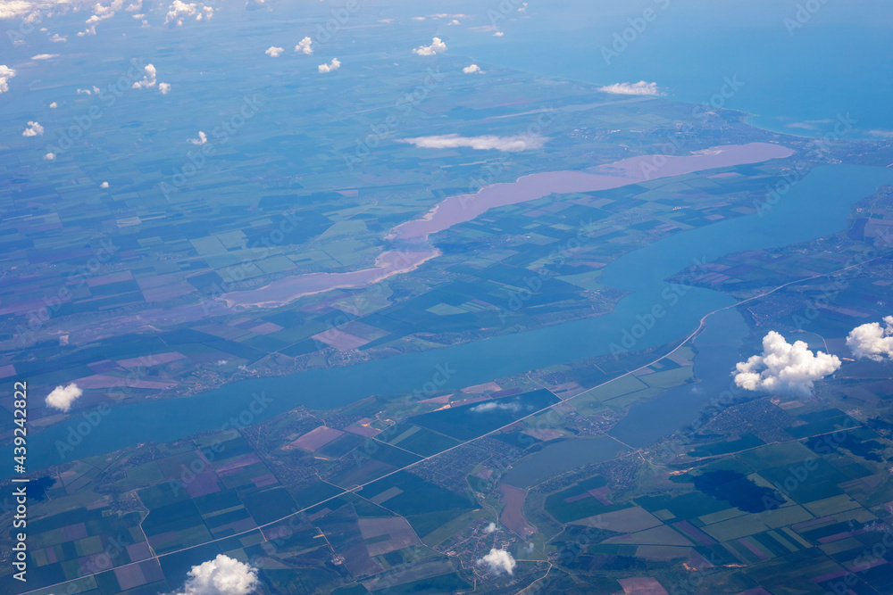 view over the estuary from above, European landscape, horizontal.