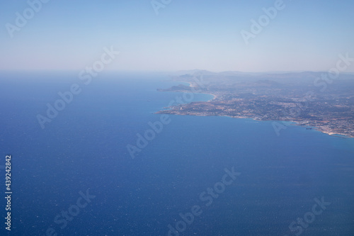 Rhodes island view from airplane window, horizontal, top view.