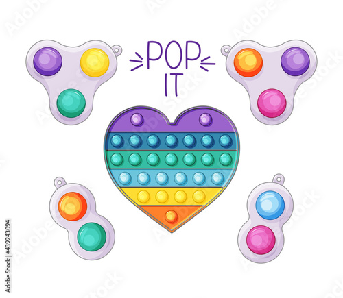 A set of anti-stress toys pop it and simple dimple. Vector illustration