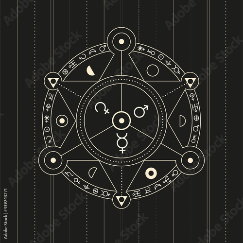 alchemic ornament, circle of invocation, esoteric signs