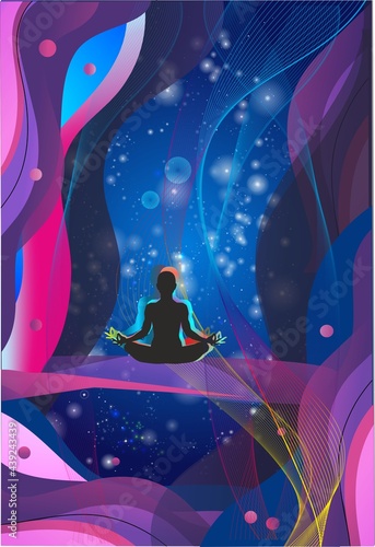 composition with a meditating man against the backdrop of the cosmos 