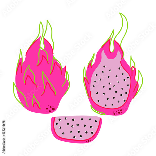 Dragon fruit, exotic tropical food, flat illustration.