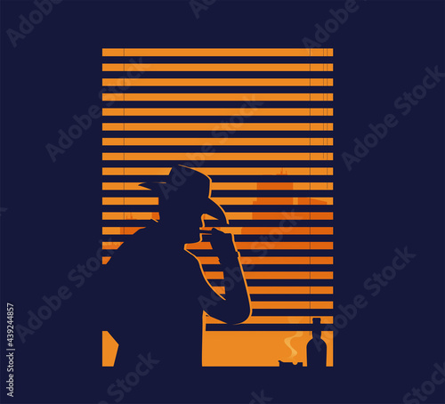 silhouette of man, watching in the window vector