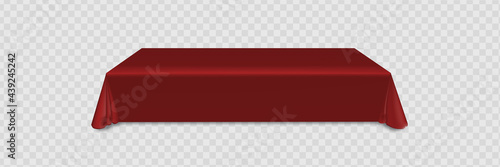 red tablecloth on table empty mock up. Isolated vector illustrations on a light background.