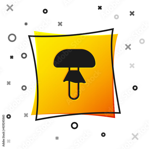 Black Mushroom icon isolated on white background. Yellow square button. Vector
