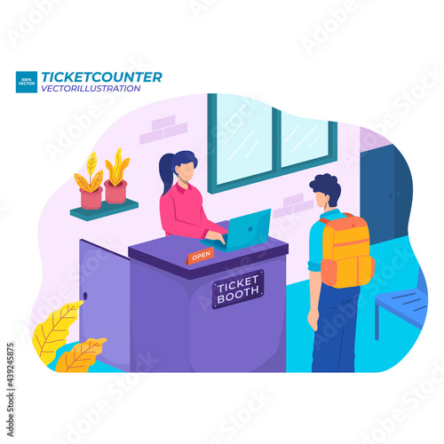 ticket counter flat illustration airport departure passenger flight terminal