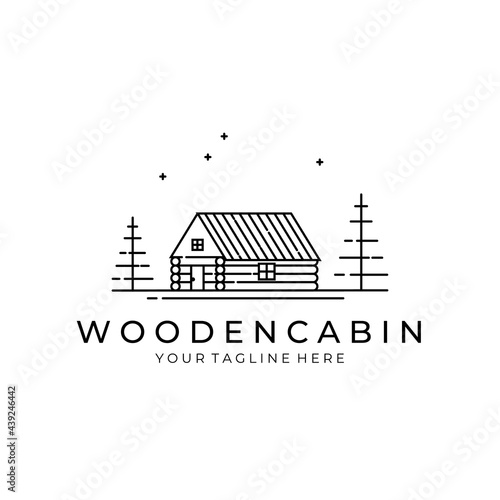 wooden cabin logo vector line art symbol illustration design