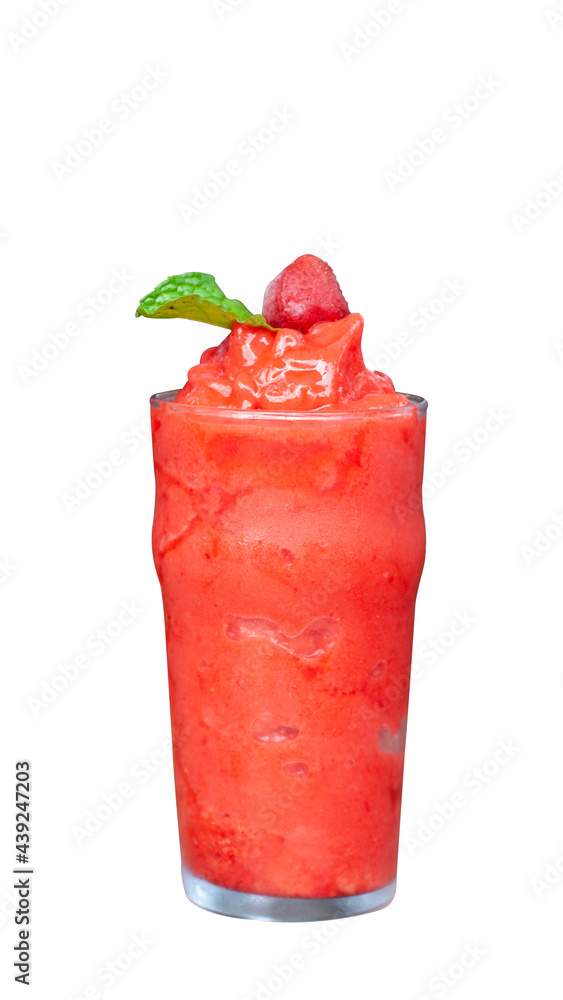Clipping path, Strawberry smoothie juice with strawberry on top, refreshment beverage fruit juice, on white background. Clipping path, Strawberry smoothie juice with strawberry on top, refreshment beverage fruit juice, on white background.