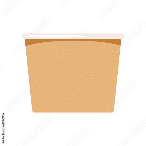 Paper cup container blank for ice cream or takeaway fast food isolated on white background. Cardboard eco packaging for popcorn, soup and snack, frozen yoghurt. Flat design cartoon vector illustration