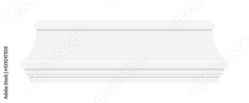 White skirting baseboard styrofoam molding for wall isolated on white background. Architectural plastic or wood skirting border for interior wall and floor design. Vector flat design illustration. 