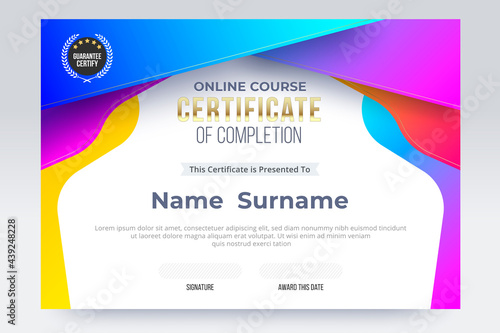 Online course Certificate of completion template. vector illustration eps10.
