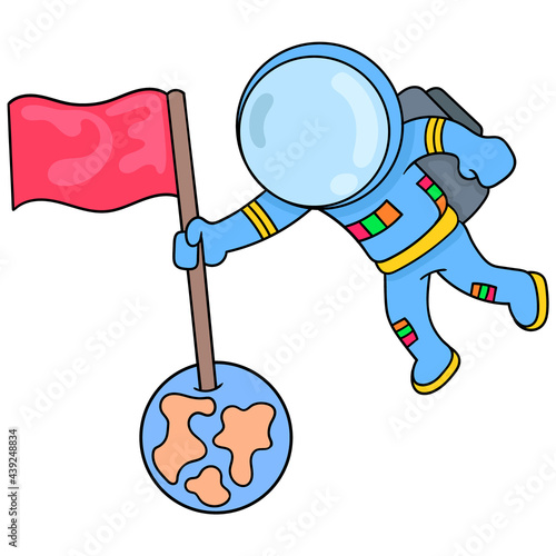 astronauts explore space go to planets, doodle icon image kawaii