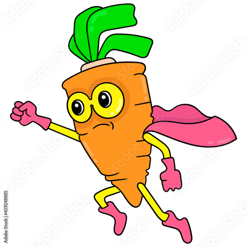 Carrot vegetable superhero is nutritious and vitamin, doodle icon image kawaii