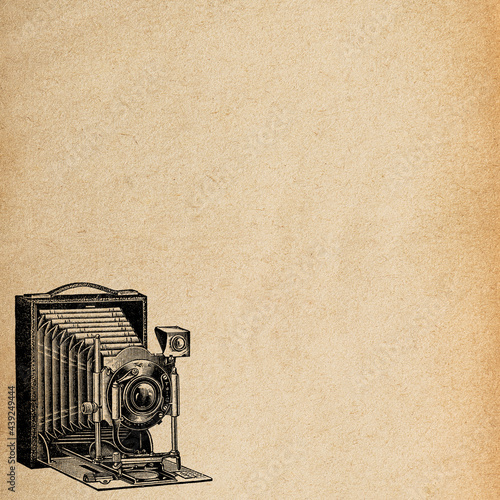 Old paper texture background. Vintage photo camera