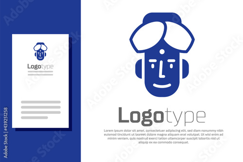 Blue Portrait of Indian man icon isolated on white background. Hindu men. Logo design template element. Vector