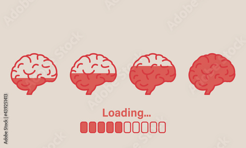 Loading Brain Icon. Progress Loading Bar of Wisdom. Brain Boost Symbol. Knowledge is Power. Concept of Creative Idea, Creativity, Mind, Thinking. Editable stroke. Vector illustration