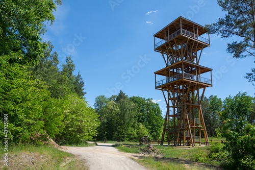 Wooden lookout tower  - former Babina Mine geotourist route near Bad Muskau - brown coal mine lake  photo