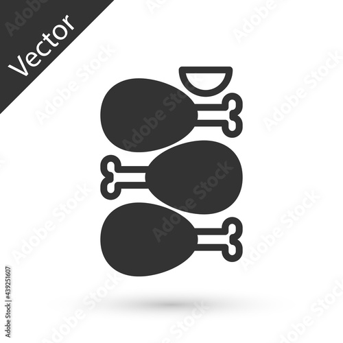 Grey Indian traditional food Tandoori chicken icon isolated on white background. Vector