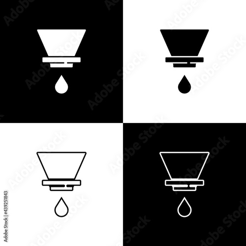 Set V60 coffee maker icon isolated on black and white background. Vector