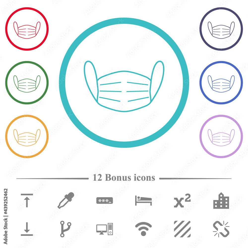 Medical face mask flat color icons in circle shape outlines Medical face mask flat color icons in circle shape outlines