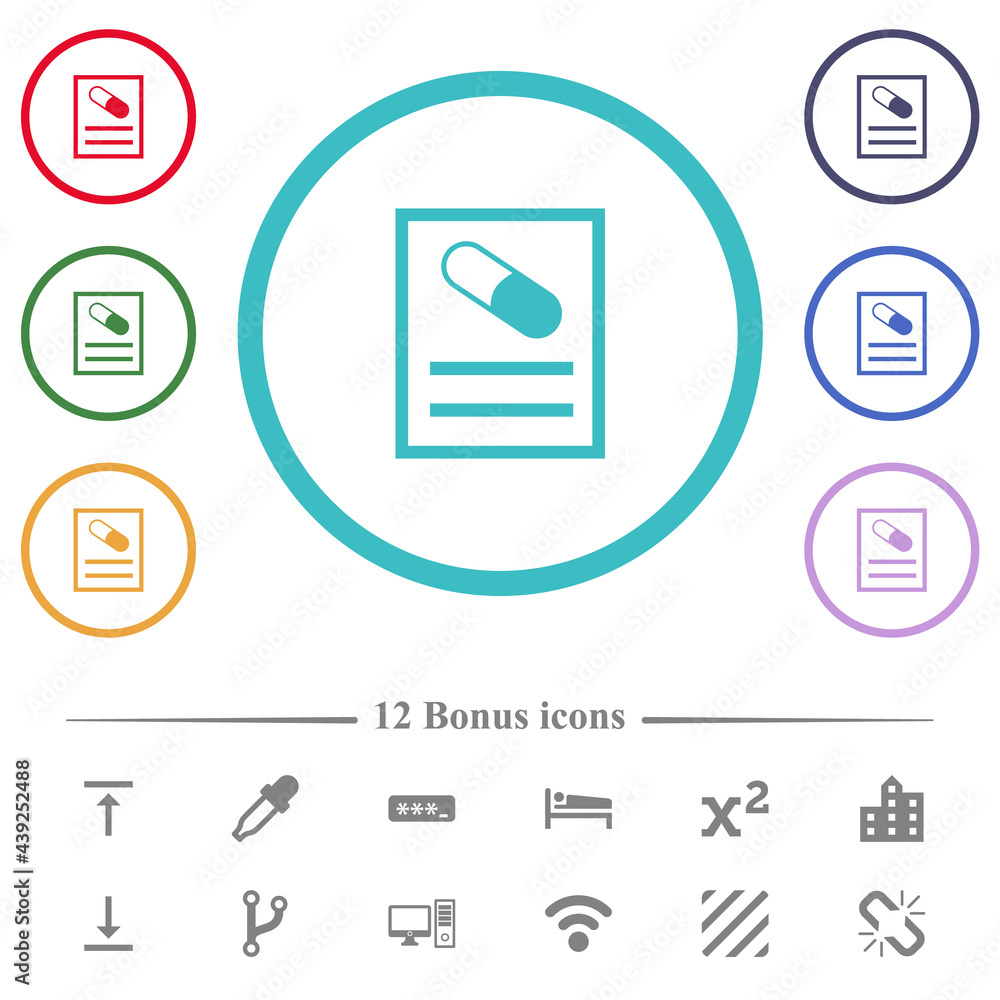 Medical prescription flat color icons in circle shape outlines Medical prescription flat color icons in circle shape outlines