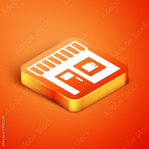 Isometric Coffee shop icon isolated on orange background. Vector