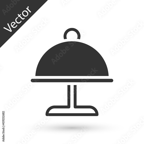 Grey Covered with a tray of food icon isolated on white background. Tray and lid. Restaurant cloche with lid. Kitchenware symbol. Vector