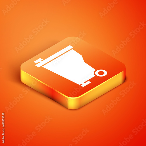 Isometric Trash can icon isolated on orange background. Garbage bin sign. Recycle basket icon. Office trash icon. Vector